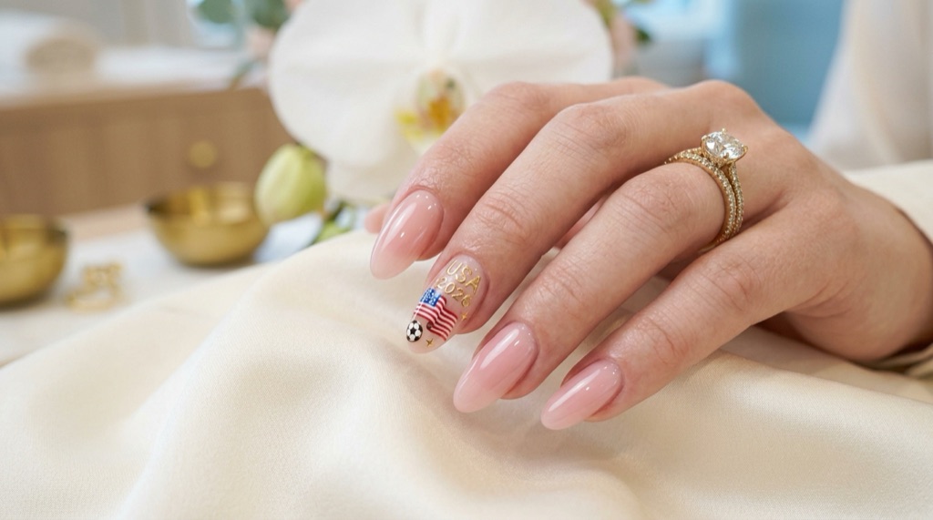 Close-up of finished french tip manicure
